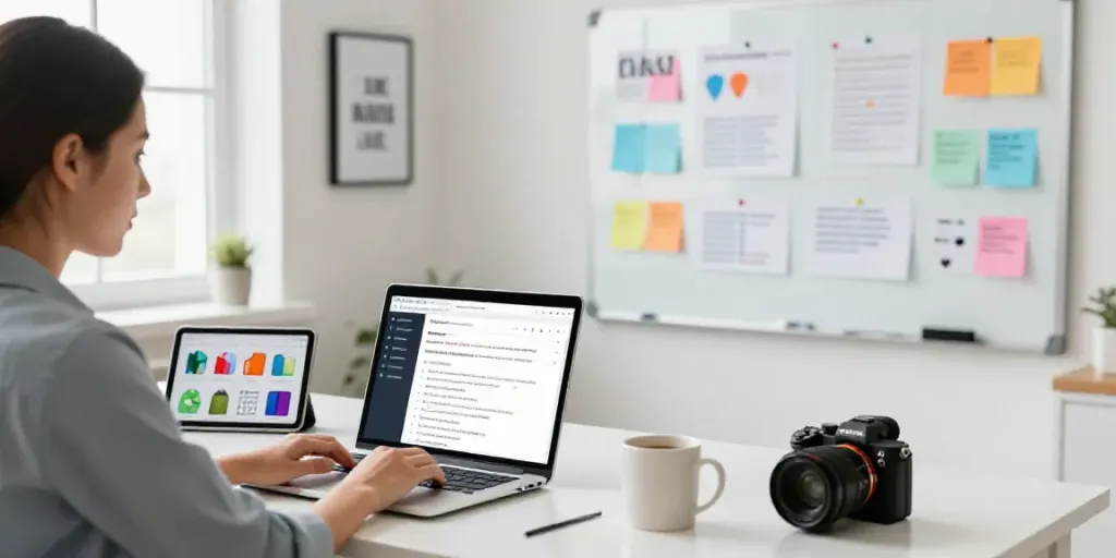 Generate collection page descriptions with AI in a vibrant e-commerce workspace.