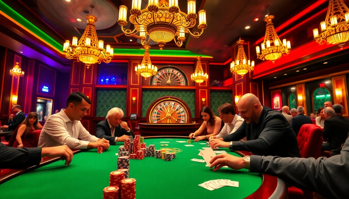 i9bet players engaged in an intense poker game at a luxurious casino table.
