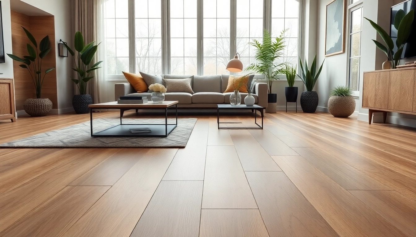 Explore elegant vinyl plank flooring in a modern living room setup emphasizing comfort and style.