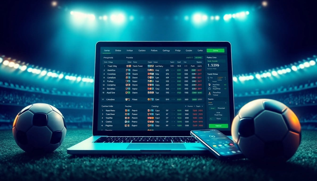 kèo nhà cái interface showcasing live betting odds and football scores in a modern digital environment