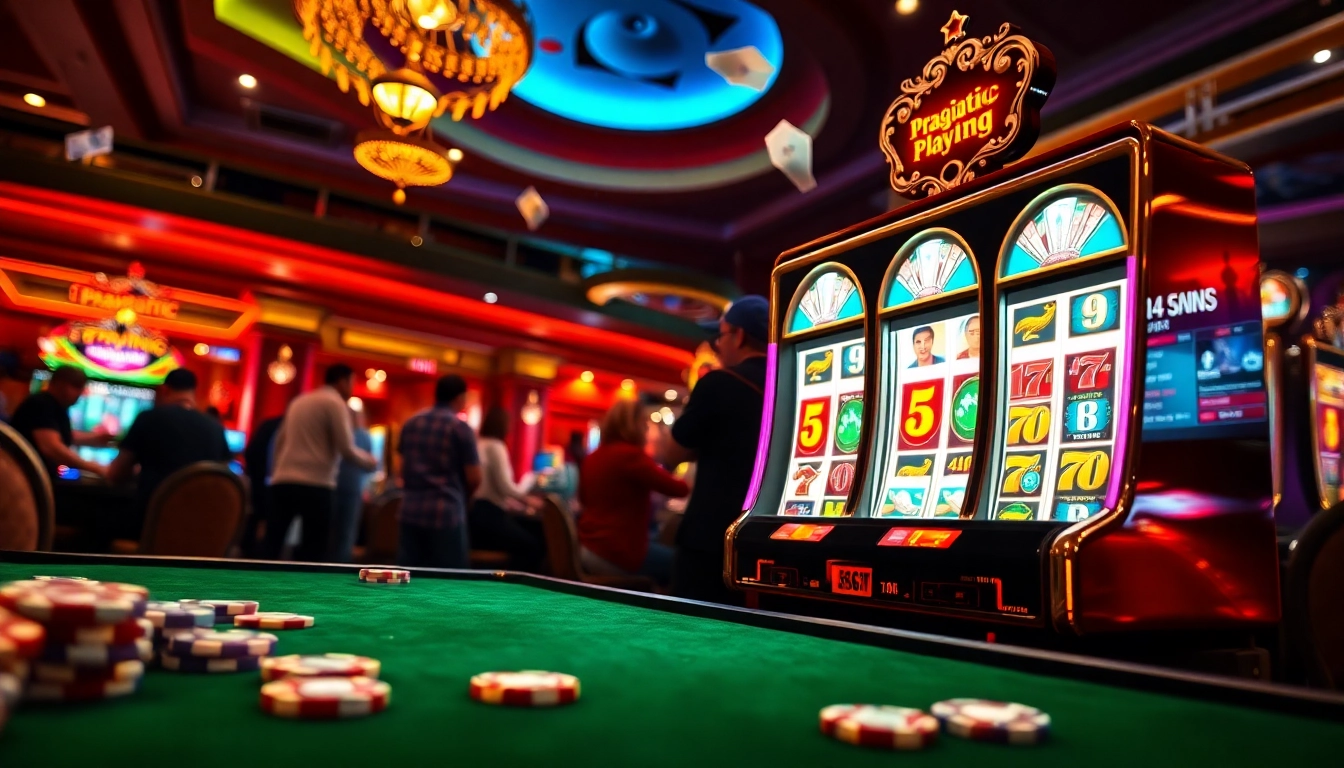 Engaging players trying their luck on the slot pragmatic play machine in a luxurious casino setting.