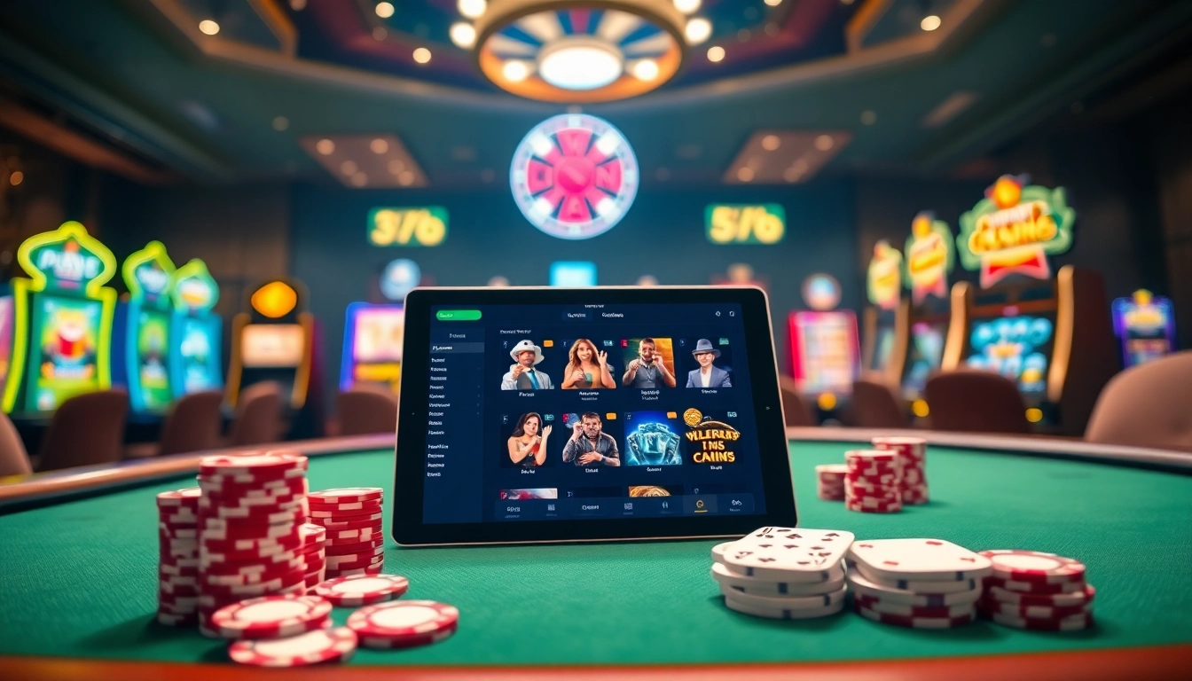Experience the excitement of Link U888 with vibrant casino visuals showcasing poker, slots, and more.