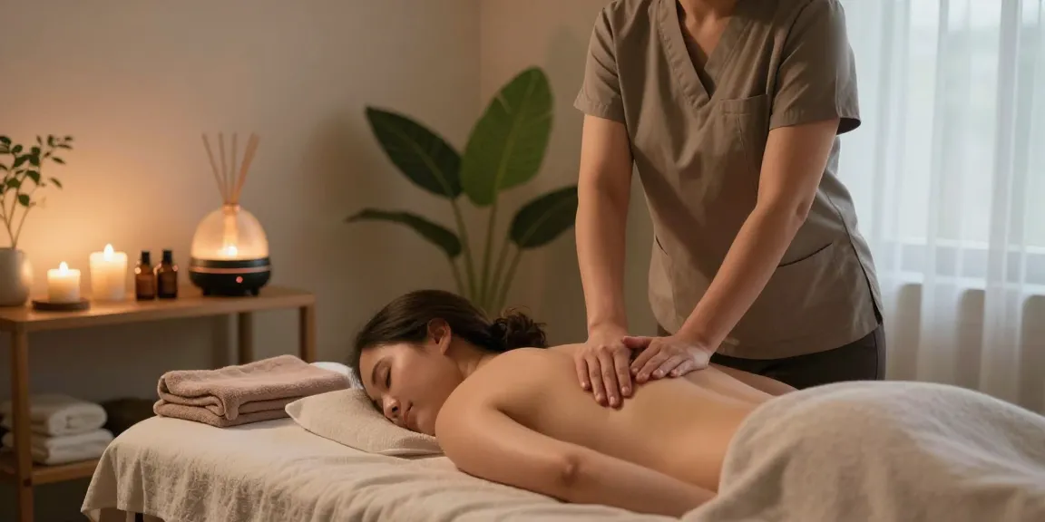 Expert 1인샵 massage therapist providing a soothing Swedish massage in a tranquil spa room environment, creating relaxation.