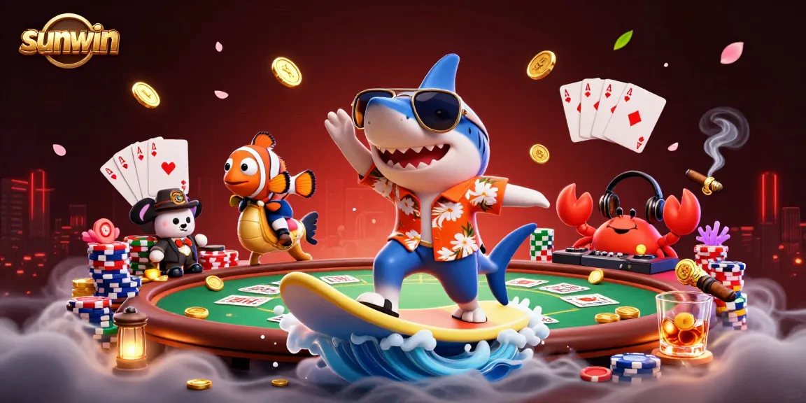 Engage in thrilling adventures at sunwin with a lively underwater casino party scene filled with dynamic characters.