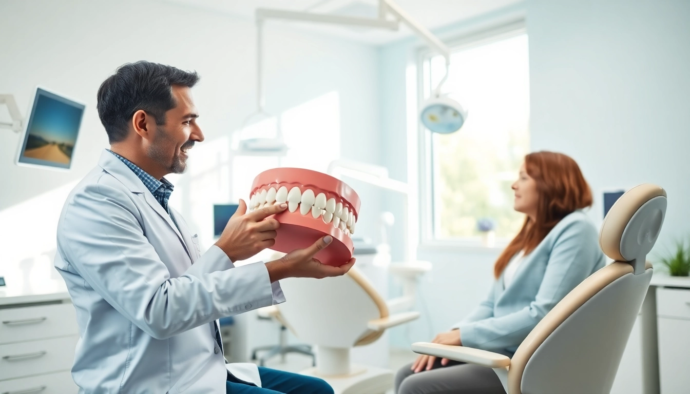 Orthodontist near by me consulting a patient in a bright dental office.