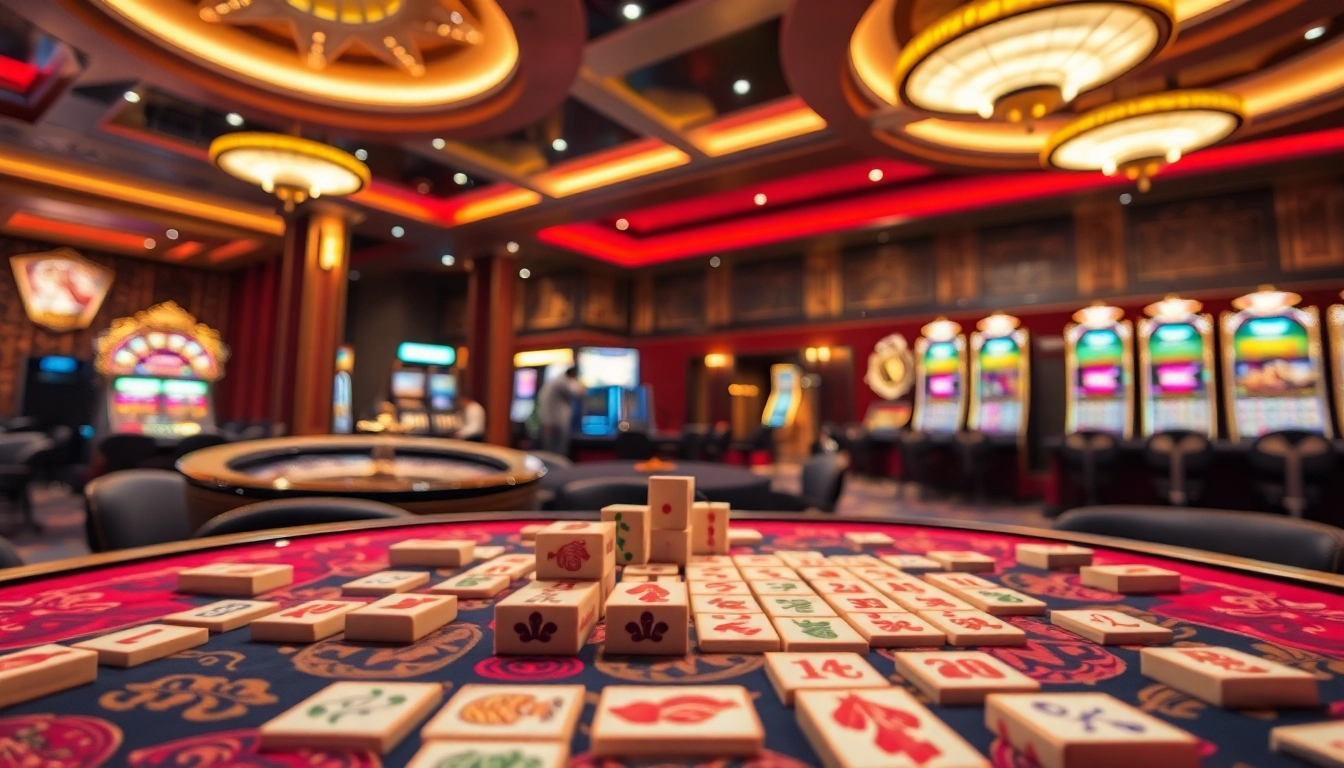 Rasakan atmosfer dinamis Link Mahjong dan permainan kasino yang menampilkan ubin mahjong dan roulette.