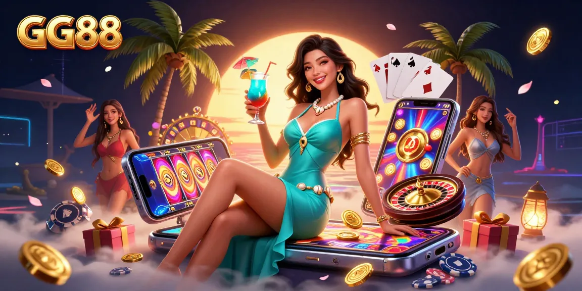 Join the excitement at GG88 with vibrant slot games, golden coins, and festive atmosphere.