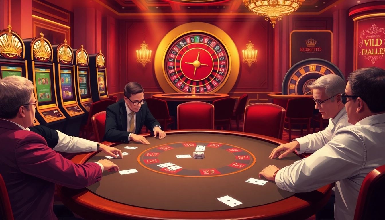 Vivez l'excitation de la meilleure casino en ligne avec une scène de poker dynamique et des éléments de jeu de luxe.