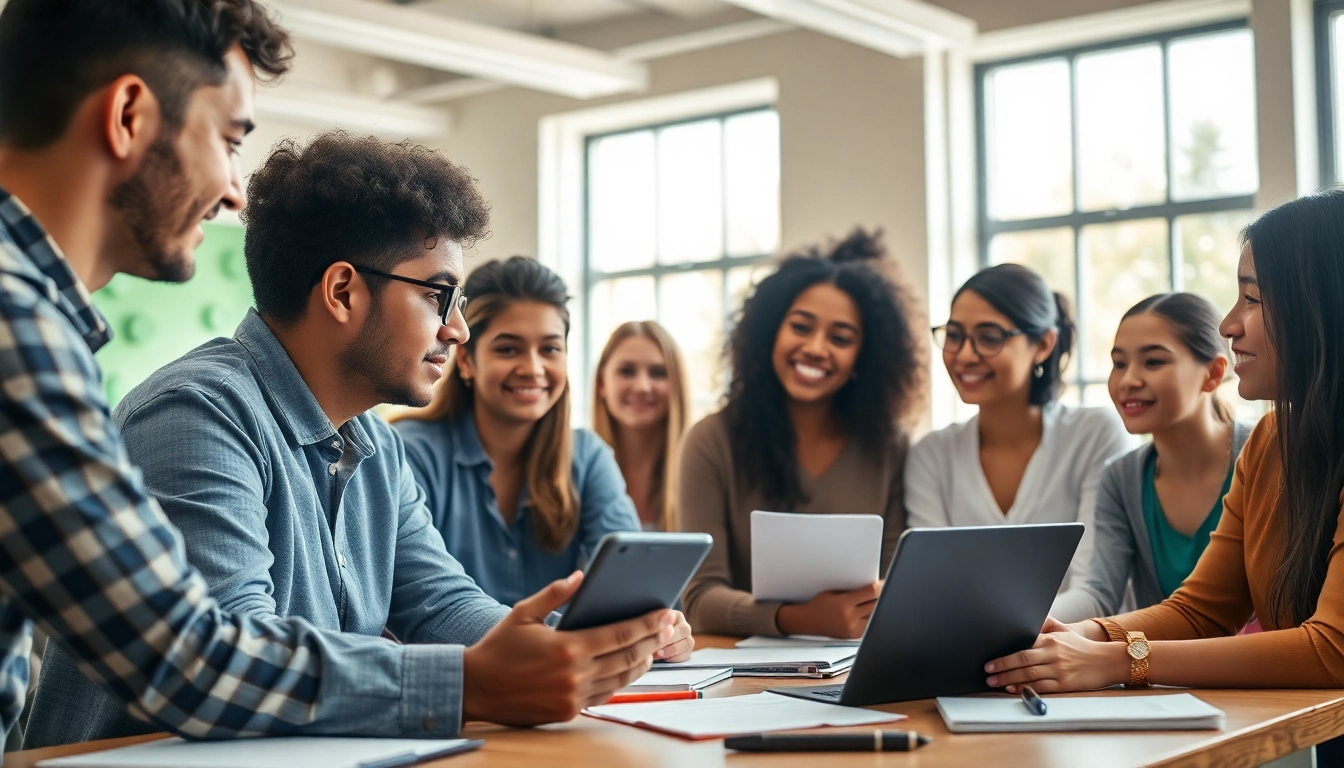 Engage with toefl expert help in a vibrant classroom where a tutor guides motivated students.