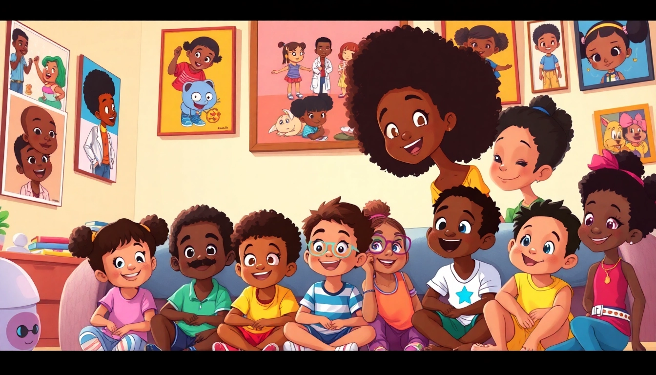 A group of children enjoying iconic African American cartoons, celebrating diversity in animation.