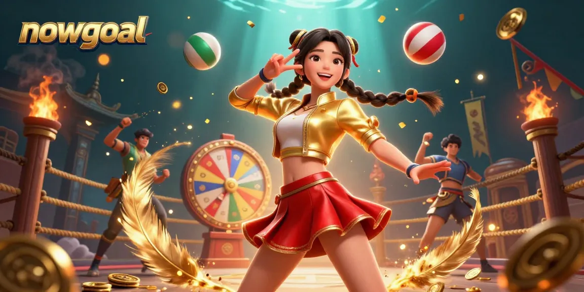 Experience nowgoal's live sports thrill with a vibrant Asian woman amid colorful betting elements.