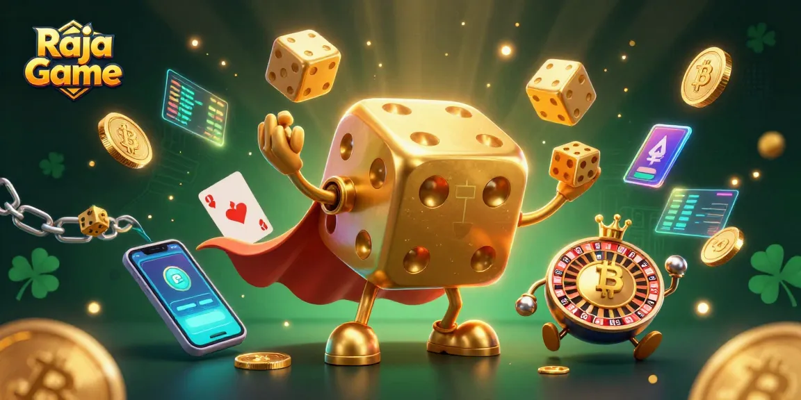 Play exciting games on Raja Game with this vibrant illustration showcasing gaming elements.