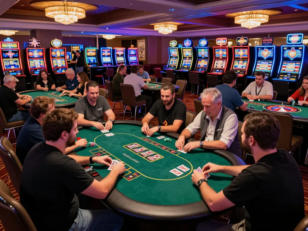 Players experiencing the thrill of gaming at zx88com casino with vibrant tables and slot machines.