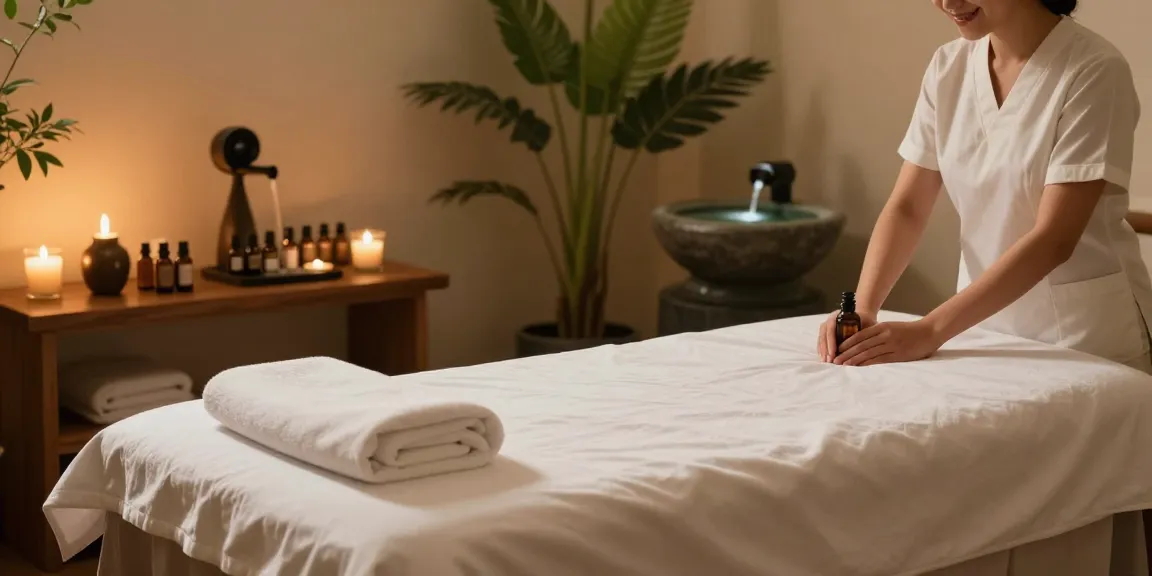 A serene 대구마사지 spa room with calming ambiance and massage preparations.