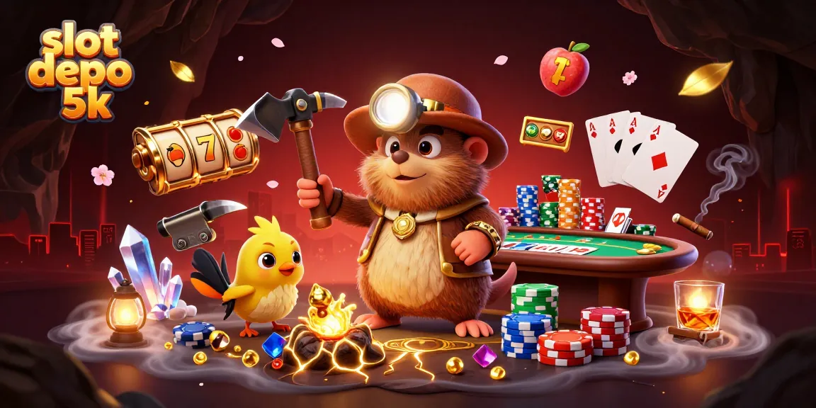 Engage with slot depo 5k in this vibrant 3D cartoon illustration featuring a treasure hunter mole.
