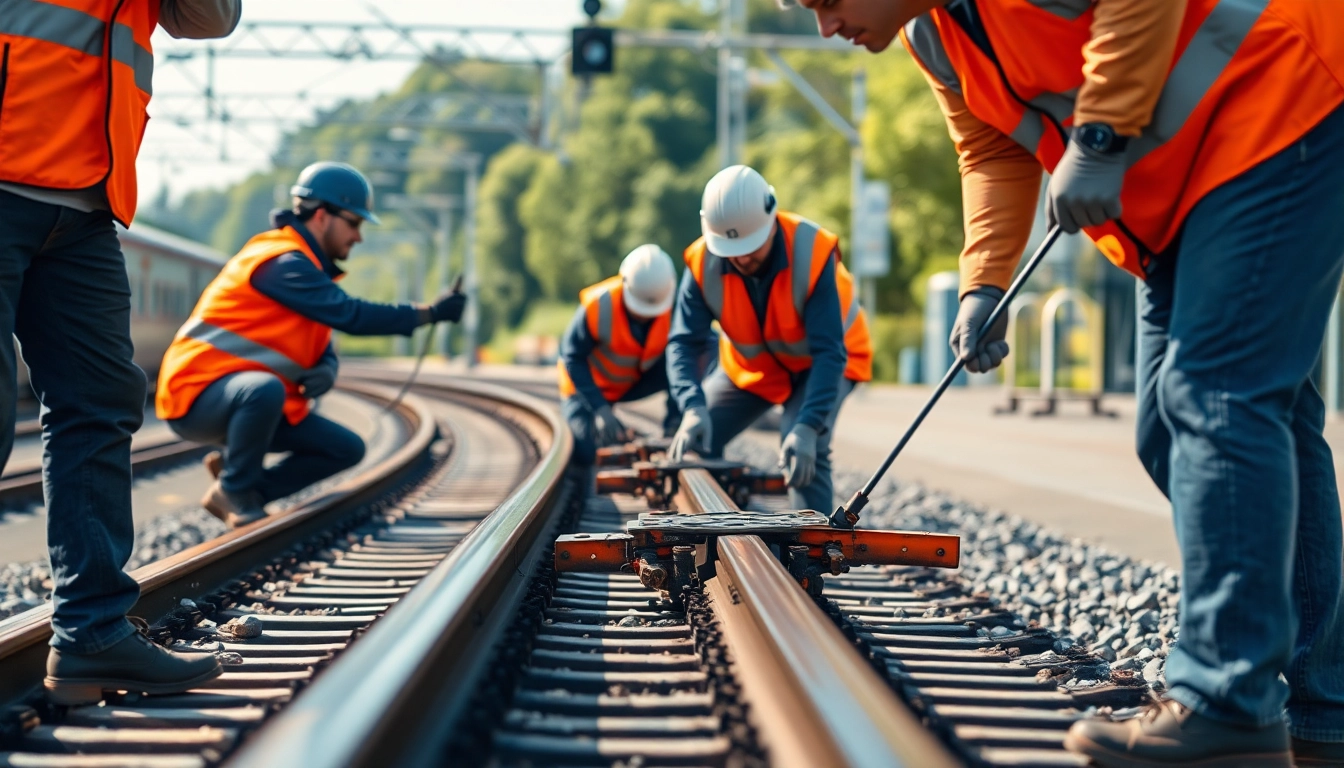 Performing Emergency Railroad Repair Services with precision and teamwork during critical repairs.
