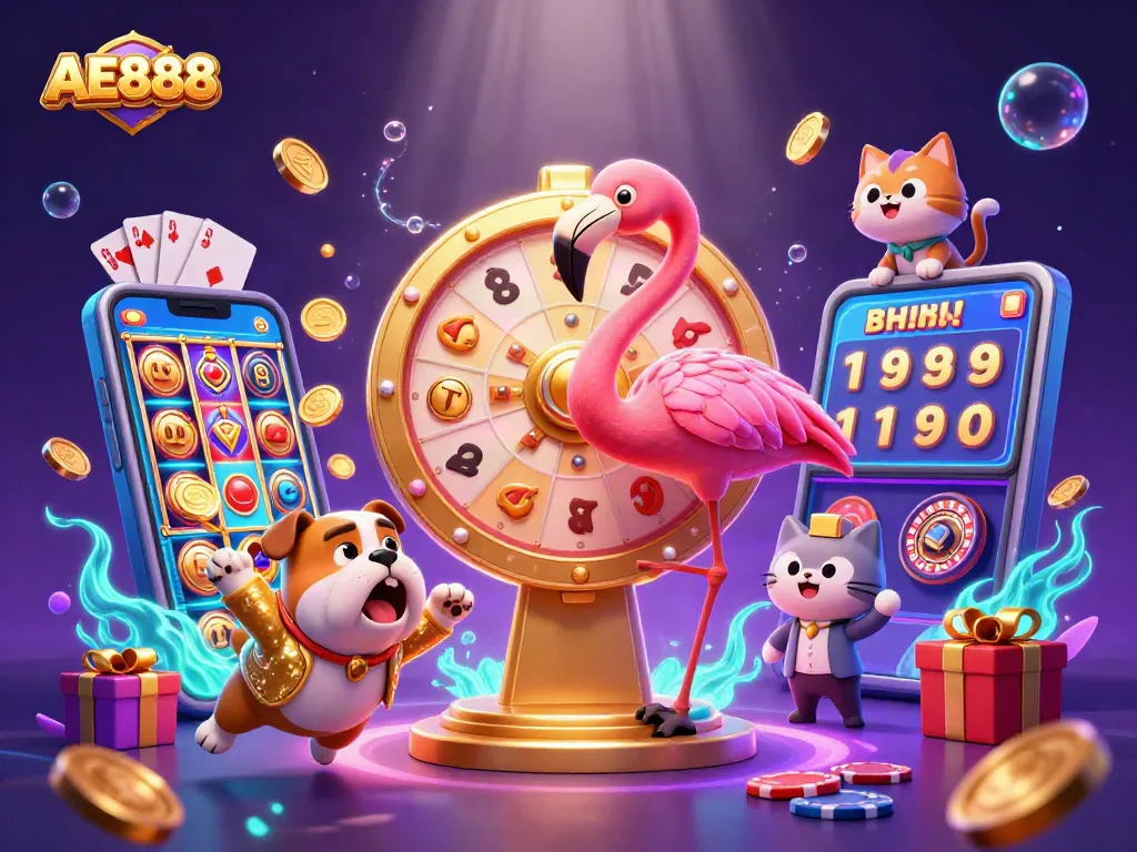 Spin the prize wheel with AE888's thrilling game show host and colorful slot game excitement.