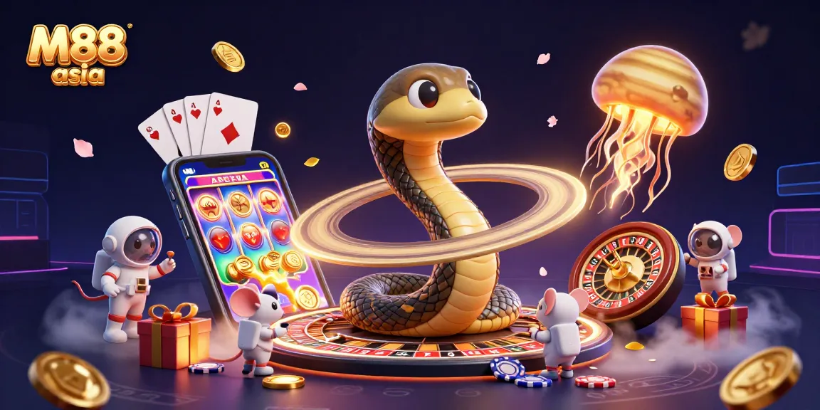 Engage in thrilling gameplay at M88 asia with 3D cartoon characters and vibrant casino elements.