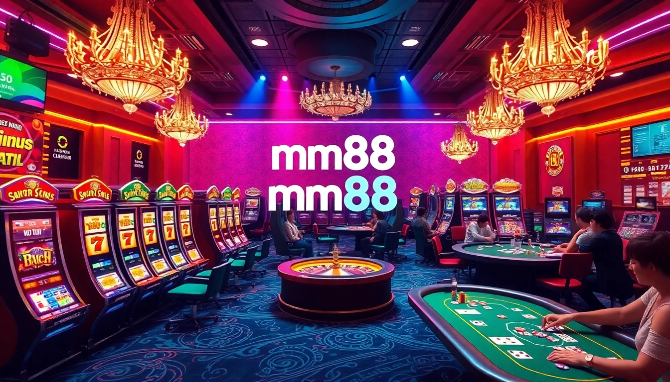 Engaged players enjoying an exciting gaming experience at mm88 casino with vibrant slot machines.