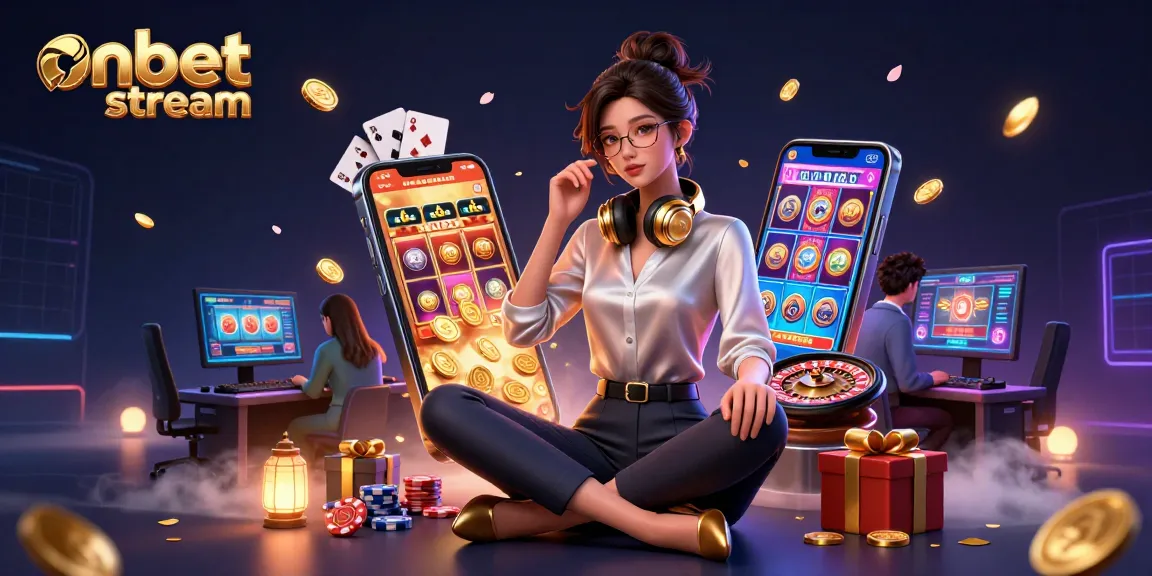 Engage in thrilling casino adventures on onbet stream with an elegant player enjoying high-stakes games.