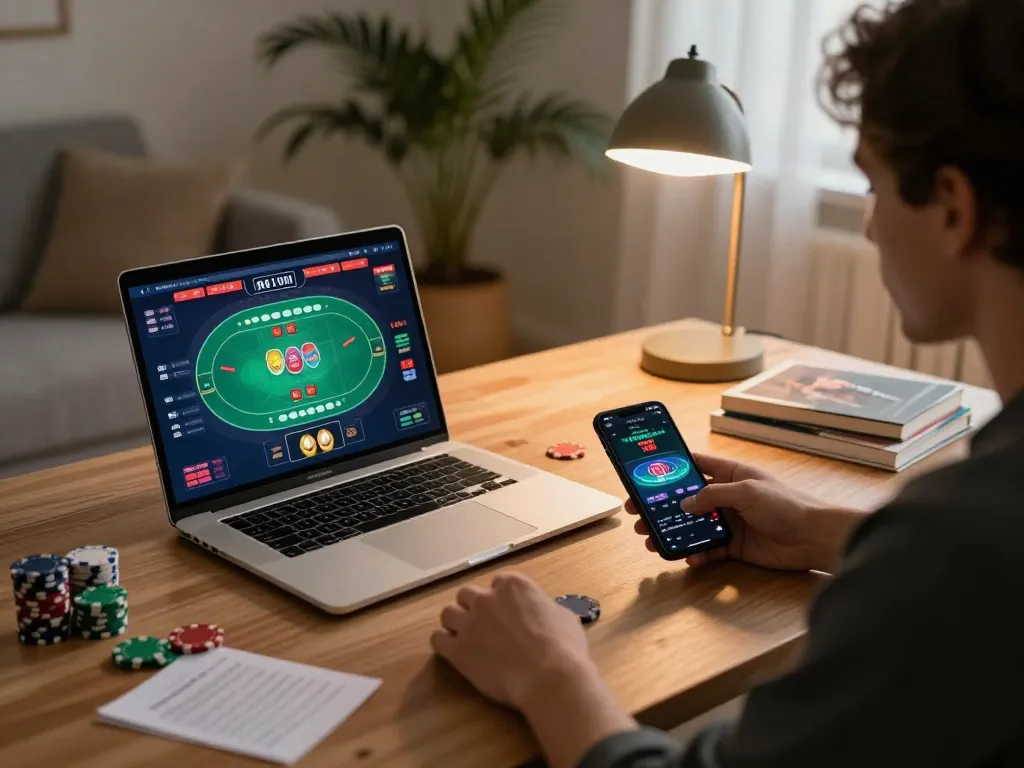 Player analyzing dark web links on online casino app with strategic planning notes.