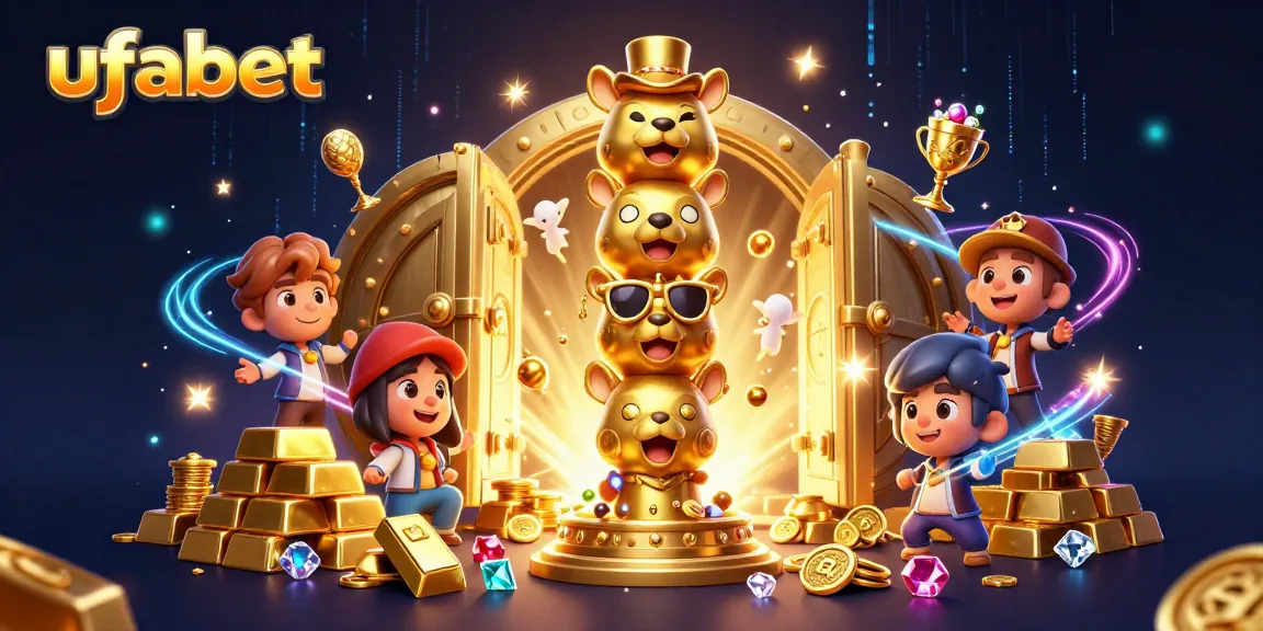 Experience the thrill of ufabet with vibrant casino elements in a dynamic 3D illustration.
