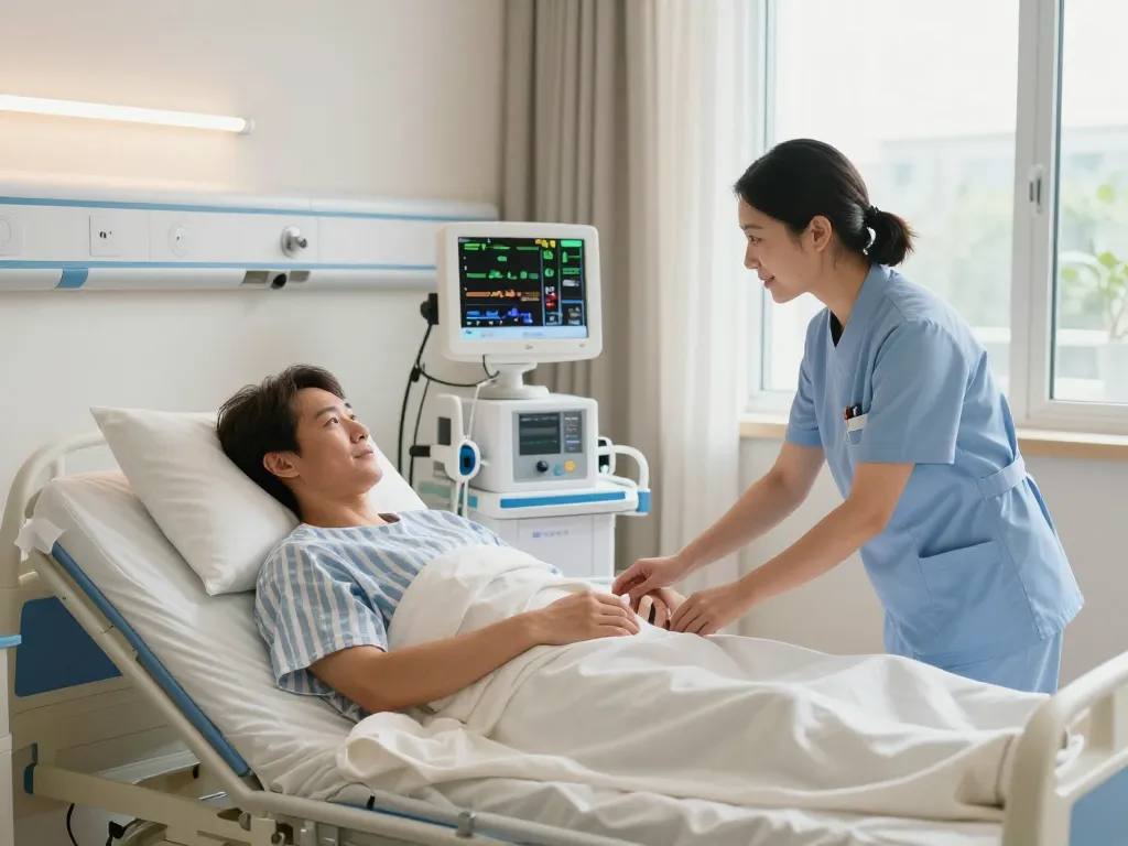 giường bệnh nhân in a modern hospital room, showcasing patient comfort and care