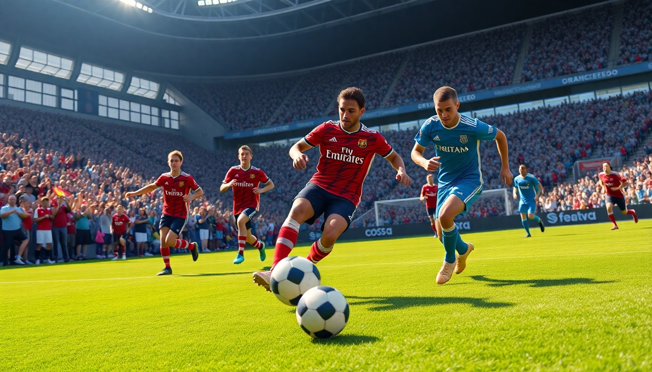 Exciting soccer match showcasing บอลวันนี with dynamic players on the field.