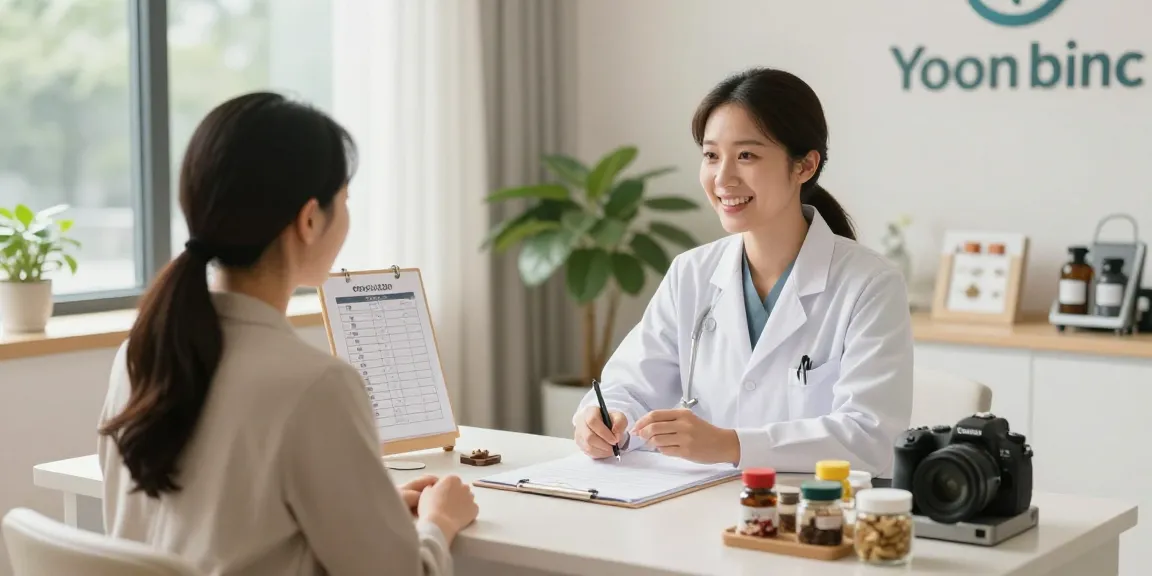 Consultation at 영통한의원 with a friendly doctor discussing traditional medicine and treatment.