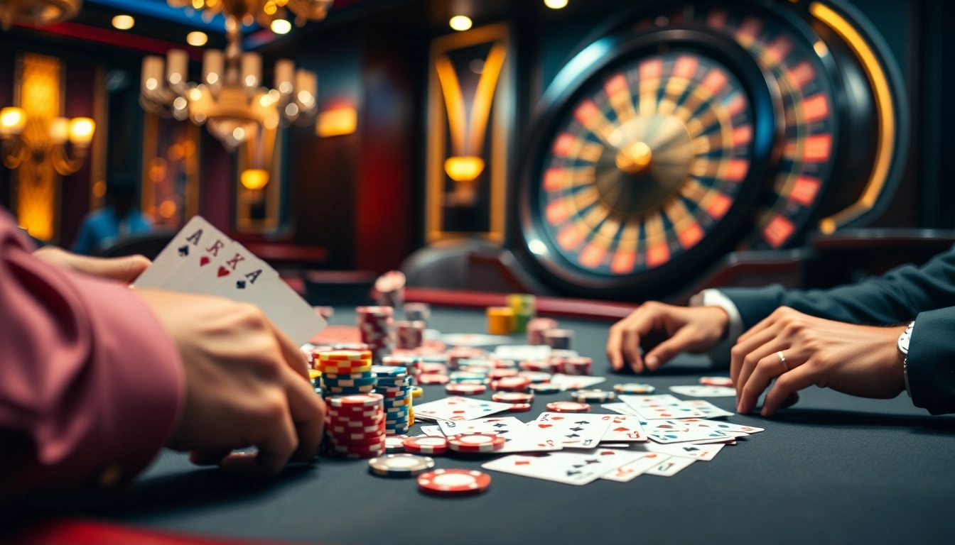 Découvrez l'excitation de la meilleure casino en ligne avec des joueurs à une table de poker animée.