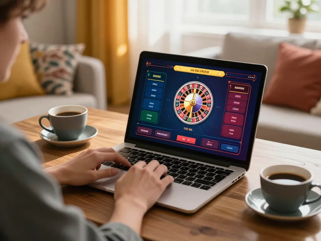 cm88-bet engaging in online roulette gameplay at home, enjoying a cozy and responsible gambling environment