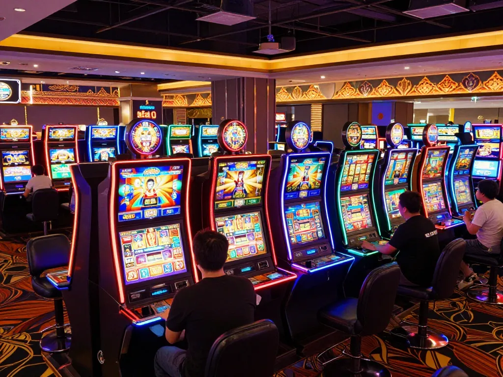 Enjoy thrilling gameplay at slot thailand with colorful machines and engaged players in a vibrant casino atmosphere.