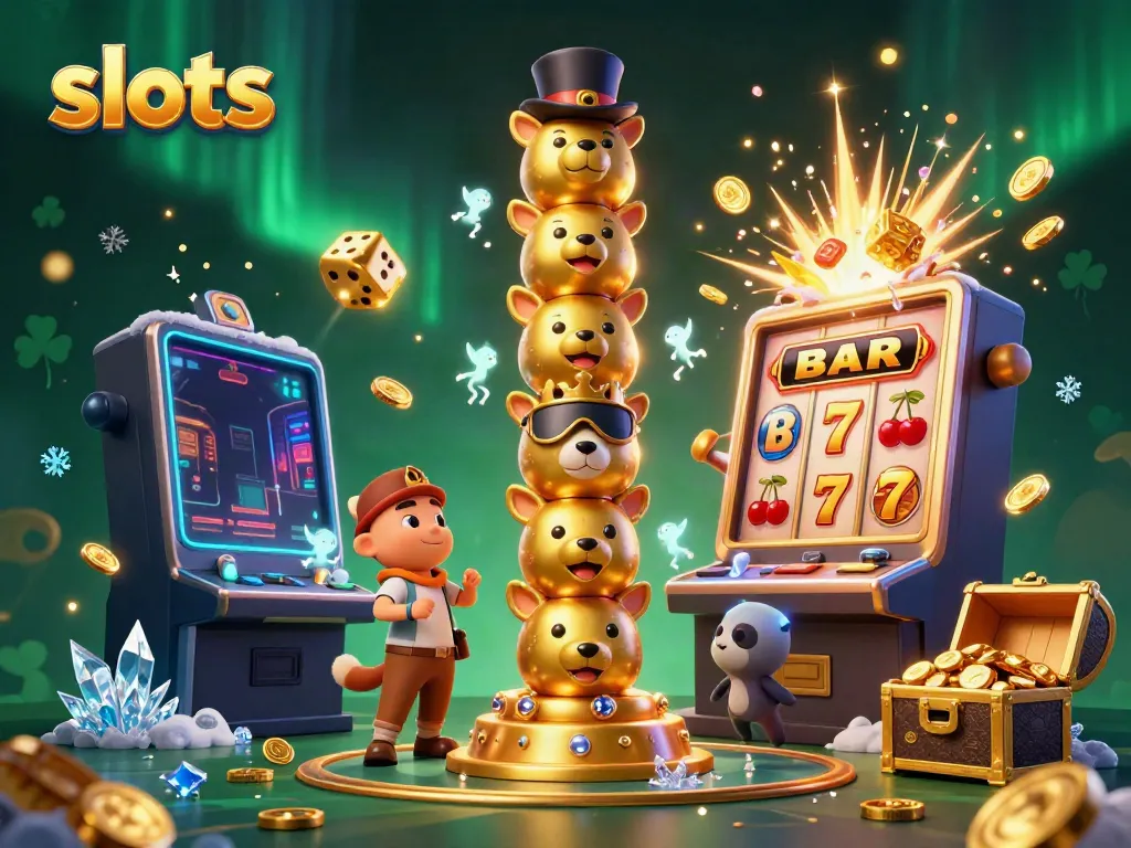 Experience thrilling slots action with a golden totem pole, jackpots, and colorful casino elements.