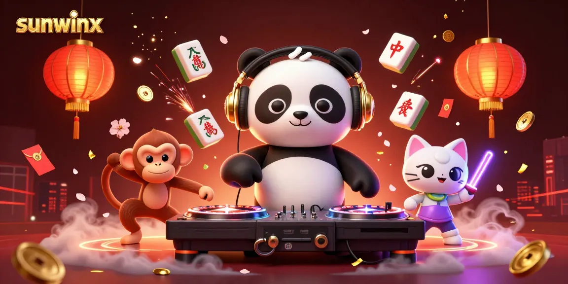 Experience lively gameplay at sunwinx with a panda DJ spinning roulette-inspired beats amid vibrant casino elements.