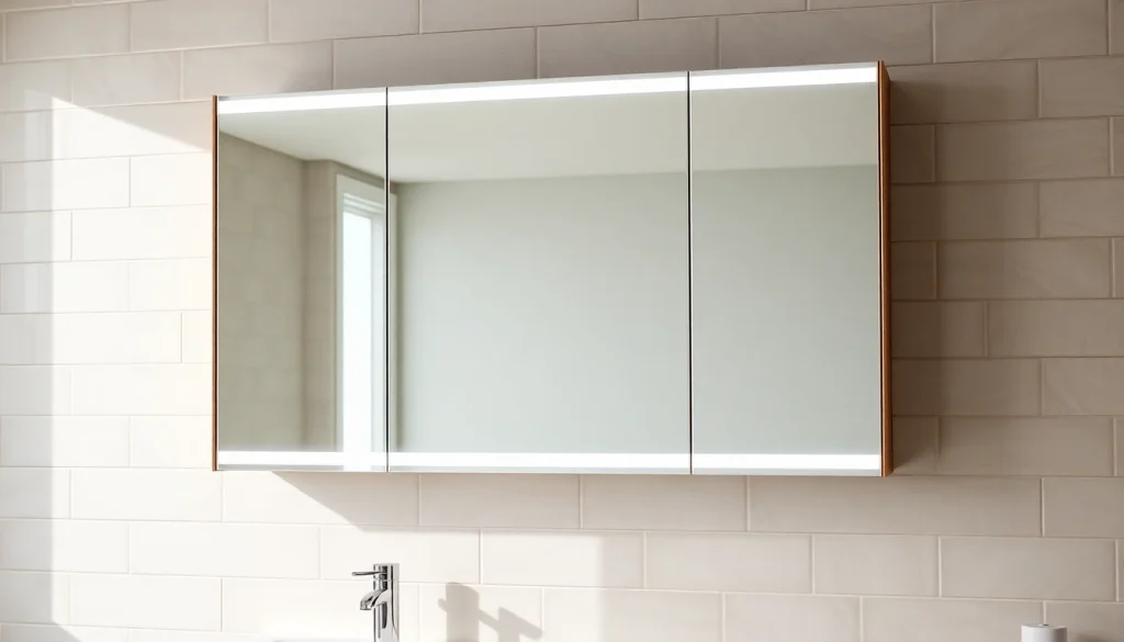 Präsentation des sonni Spiegelschrank mit beleuchteten Spiegeln und modernem Design.