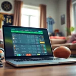 Engaging scene showcasing best online sportsbooks India on a sleek laptop with vibrant sports elements.