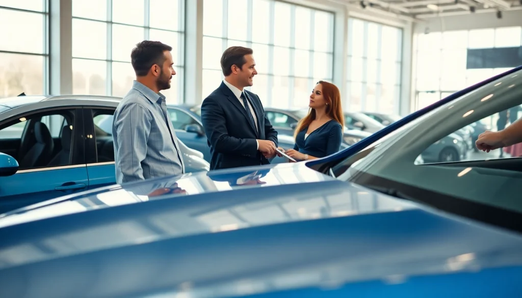 Buy a car in a welcoming dealership showcasing shiny vehicles and attentive customer service.