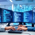 Implementing PowerShell automation for IT compliance with an IT technician working in a modern office.