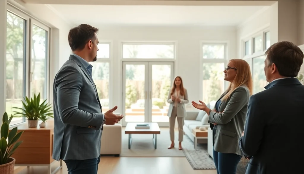 Highlighting Real Estate opportunities with a professional agent showcasing homes during an open house