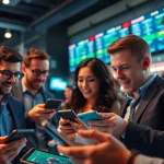 Engaged bettors choosing among the best sportsbooks in Mexico in a vibrant gaming setup.