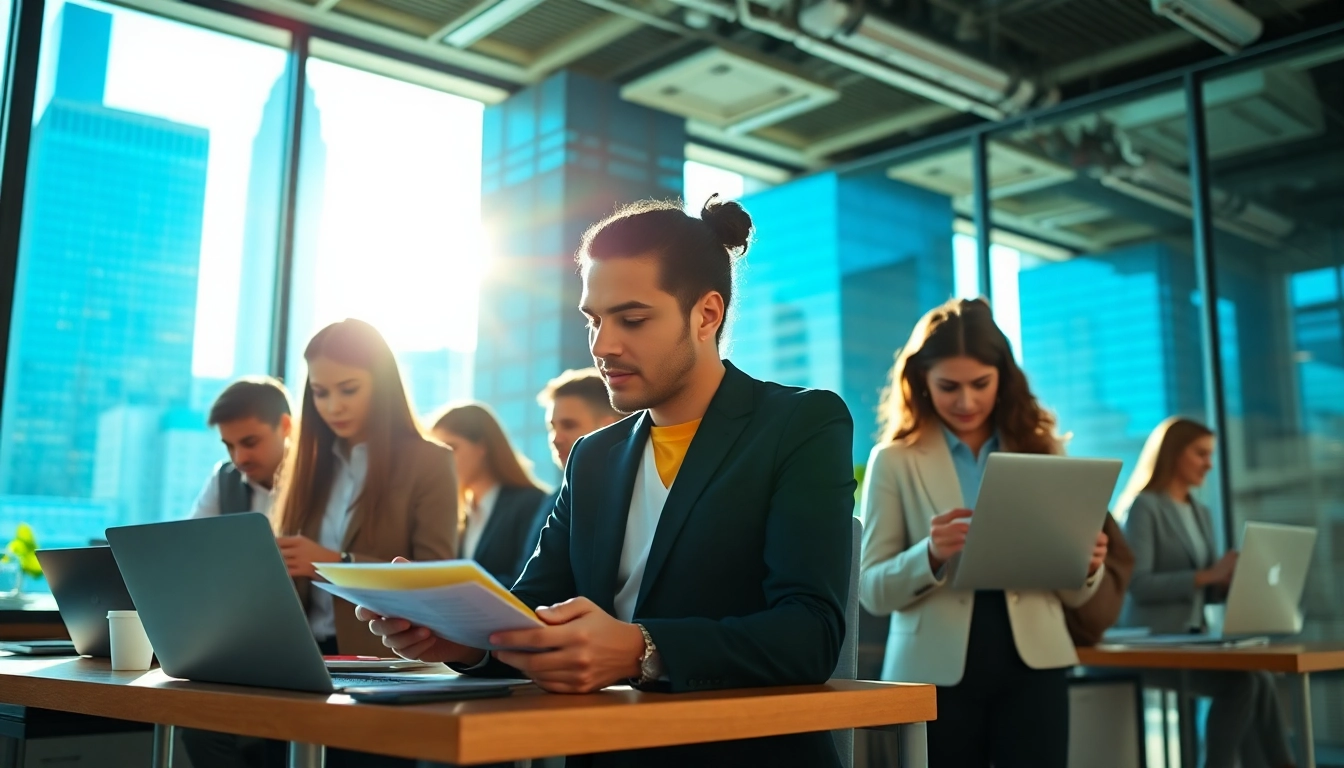 Explore new york jobs with diverse professionals collaborating in a vibrant New York City workspace.