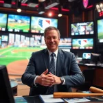 mlb중계 중계를 위한 열정적인 스포츠 아나운서의 생동감 넘치는 장면