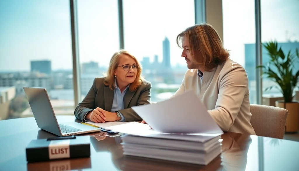 Couple engaged in estate planning San Antonio in a bright modern office setting.