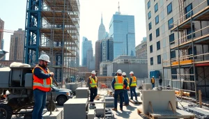 Showcasing skilled New York Commercial General Contractor team at work on a bustling construction site.