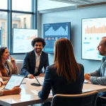 Analyzing competitor pricing strategies during a professional business meeting.