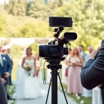 Edmonton videographer capturing a beautiful wedding in a vibrant outdoor setting.