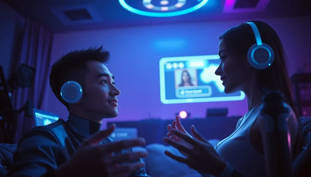 Interactive moment in a modern chat room featuring engaging avatars showcasing sex chat ai dynamics.