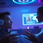 Interactive moment in a modern chat room featuring engaging avatars showcasing sex chat ai dynamics.