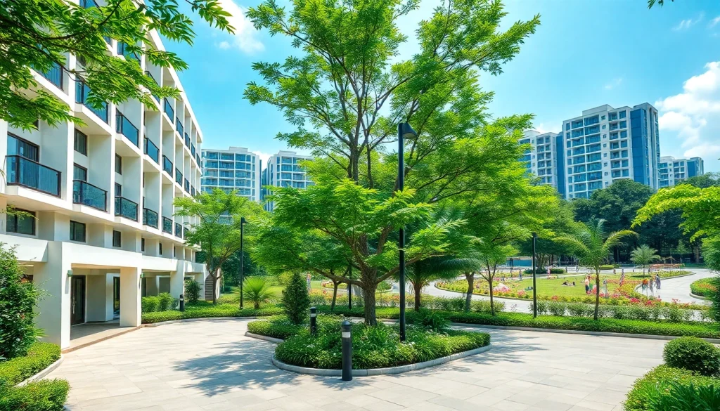 Showcase the tampines ec featuring modern architecture amidst lush greenery, highlighting community living.