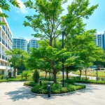Showcase the tampines ec featuring modern architecture amidst lush greenery, highlighting community living.
